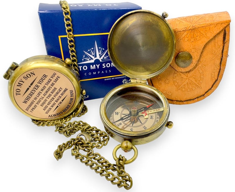 MAH Brass Compass Gift – to My Son Never Forget That I Love You, Sentimental Keepsake Gift from Mom Dad & Grandparents for Graduation, Baptism, Confirmation, Communion, Birthday, Back to School Best Gift - Image 1